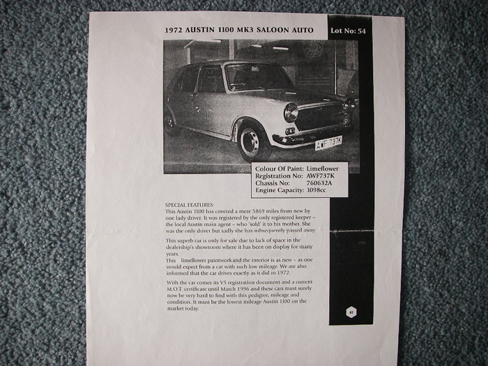 1972 Austin 1100 MK3 History