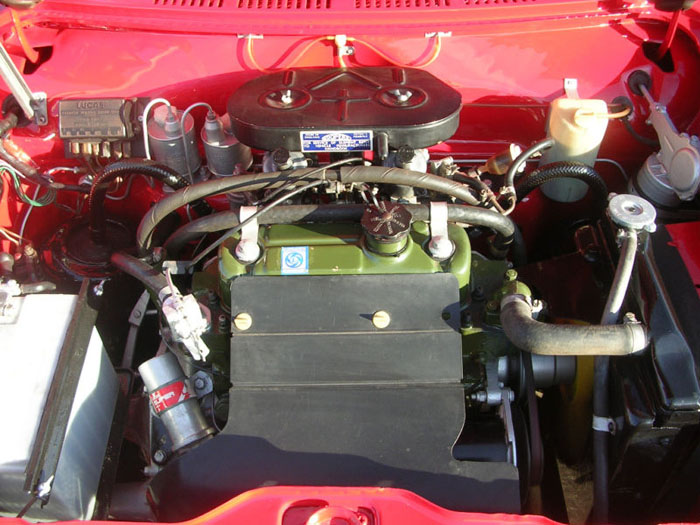 1971 austin 1300 gt flame red engine bay