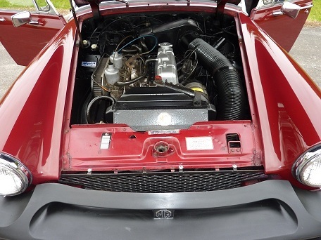 1977 mg midget damask red engine bay